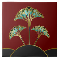 Art Deco Ginkgo Leaves Decorative Tile