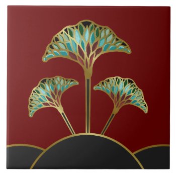 Art Deco Ginkgo Leaves Decorative Tile by sfcount at Zazzle