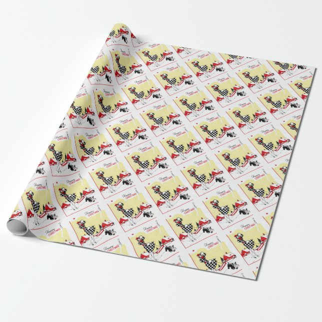Art Deco Girl and Scotty Dog Wrapping Paper (Unrolled)
