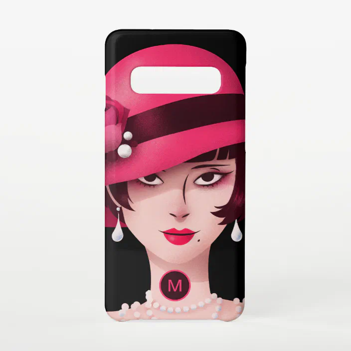 Art Deco Girl Face Closeup Monogram Initial Pink Samsung Galaxy Case Zazzle Com