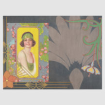Art Deco Girl Floral Decoupage