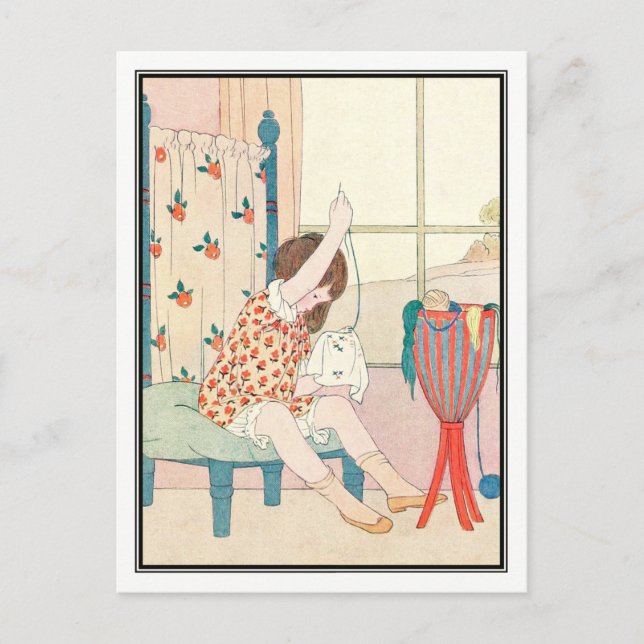 Art Deco Girl Sewing by H. Willebeek Le Mair Postcard (Front)