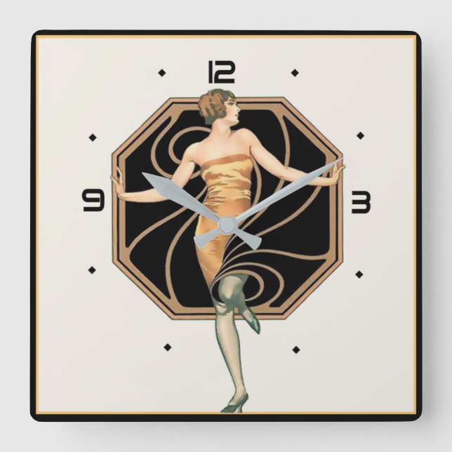Art Deco girl Square Wall Clock (Front)