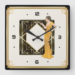 Art Deco girl Square Wall Clock