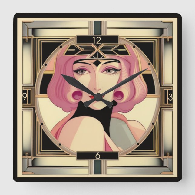 Art Deco girl Square Wall Clock (Front)