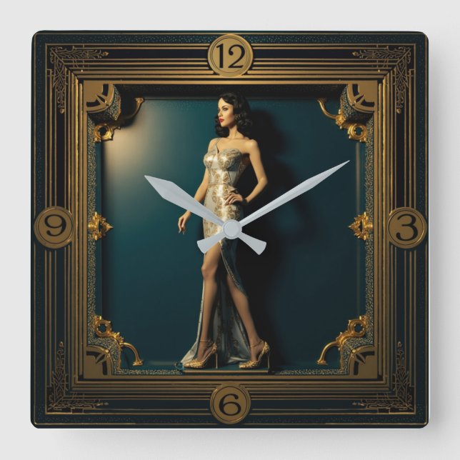 Art Deco girl Square Wall Clock (Front)