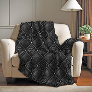 Art Deco Glam Black Pattern Fleece Blanket
