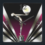 Art Deco Glam Nouveau | raspberry Square Wall Clock<br><div class="desc">This elegant, classy Wall Clock features a glam flapper siren holding a glowing orb ~ a Gatsby-style Nouveau design reminiscent of glamorous 1920's Hollywood. Comes in 5 colors. Matching wedding invitations, save the dates, RSVPs, cocktail napkins & more available. For questions, to request another color or for other items featuring...</div>
