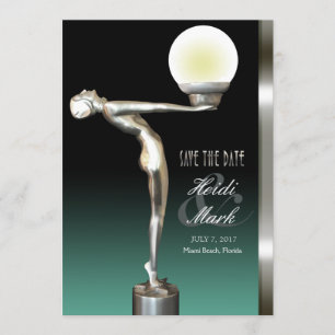 Art Deco Glam Nouveau Save the Date   teal