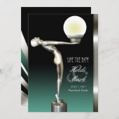 Art Deco Glam Nouveau Save the Date | teal (Front/Back)