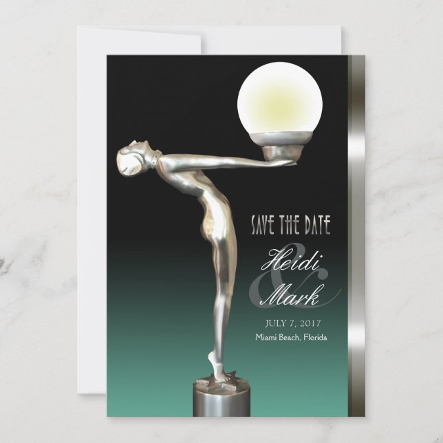 Art Deco Glam Nouveau Save the Date | teal (Front)
