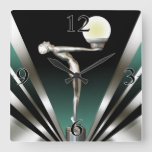 Art Deco Glam Nouveau | Teal Square Wall Clock at Zazzle