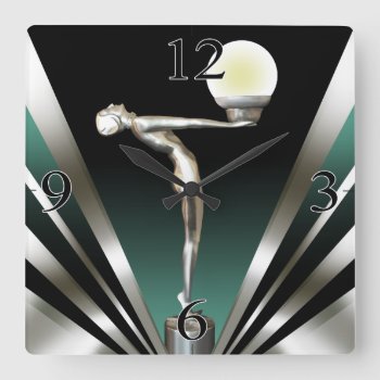 Art Deco Glam Nouveau | Teal Square Wall Clock by glamprettyweddings at Zazzle