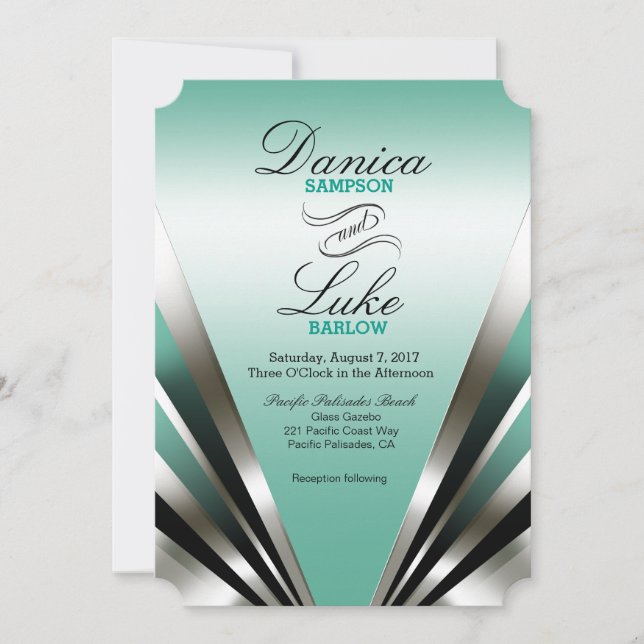 Art Deco Glam Nouveau Wedding | teal Invitation (Front)