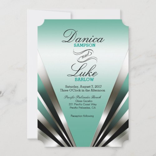 Art Deco Glam Nouveau Wedding  teal Invitation