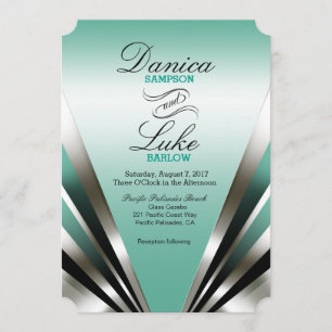 Art Deco Glam Nouveau Wedding teal Invitation