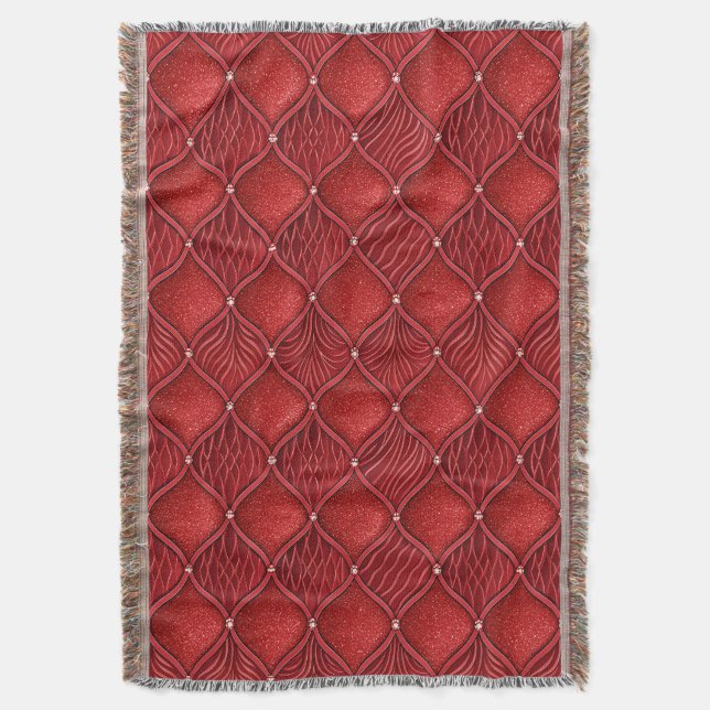 Art Deco Glam Red Valentines Pattern Throw Blanket (Front Vertical)
