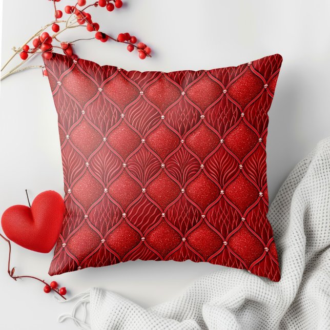 Art Deco Glam Red Valentines Pattern Throw Pillow (Creator Uploaded)