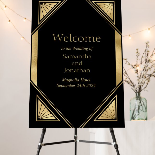Art Deco Glam Vintage Wedding Welcome Sign (In Situ (Stand))