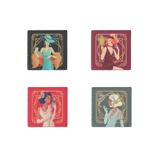 Art Deco Glamorous 1920s Girls Gold Frame Stone Magnet