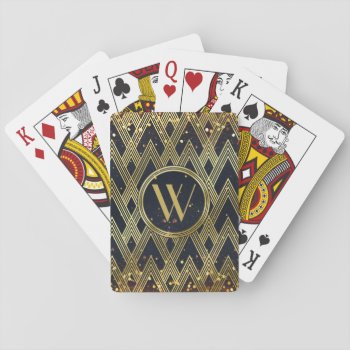 Art Deco Glamorous Geometric Pattern Monogram Playing Cards by BCVintageLove at Zazzle