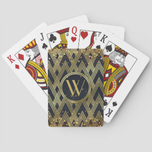 Art Deco Glamorous Geometric Pattern Monogram Poker Cards