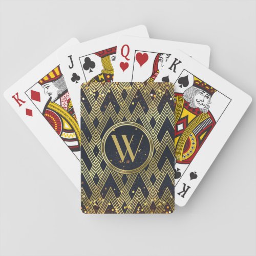 Art Deco Glamorous Geometric Pattern Monogram Poker Cards