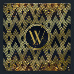 Art Deco Glamorous Geometric Pattern Monogram Poster<br><div class="desc">Add some 1920s glamour to your look with this gorgeous Art Deco design. Geometric pattern in gold glitter against a dark night sky background with glowing stars, golden bokeh lights and sparkling gold confetti make up a vibrant, luxurious design that feels at home in the Roaring Twenties as well as...</div>