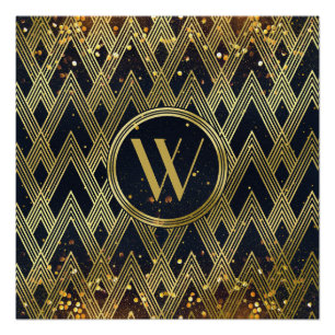 Art Deco Glamorous Geometric Pattern Monogram Poster