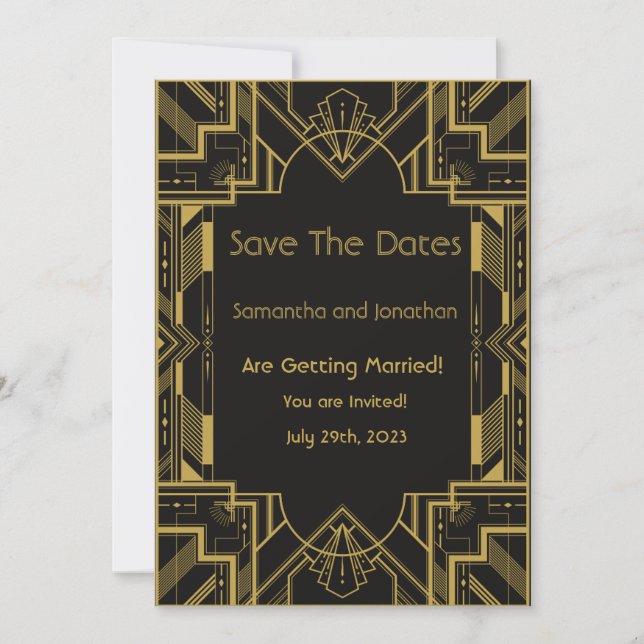 Art Deco Glamorous Gold Black Save the Date Card (Front)