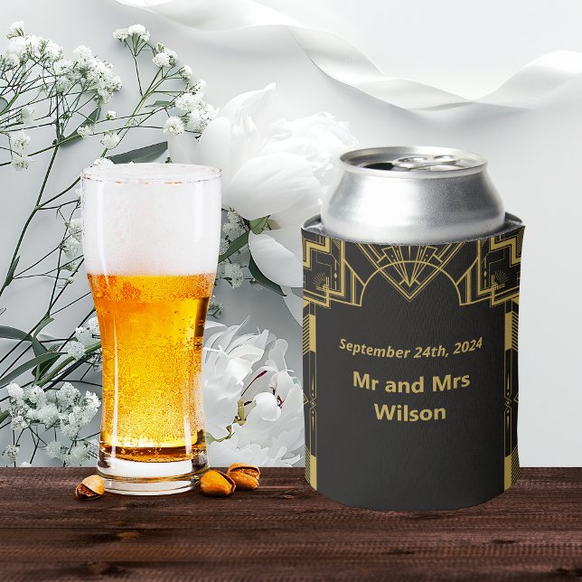Art Deco Glamorous Gold on Black  Can Cooler (Creator Uploaded)