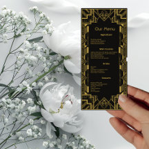 Art Deco Glamorous Gold on Black Dinner Menu Card