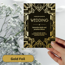 Art Deco Glamorous Gold on Black Foil Wedding