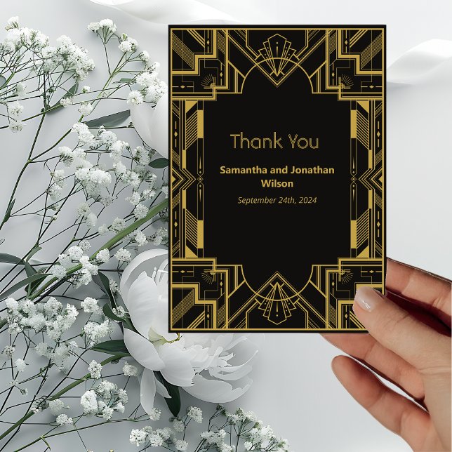 Art Deco Glamorous Gold on Black Thank You Card (Creator Uploaded)