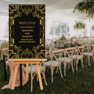 Art Deco Glamorous Gold on Black Welcome Sign