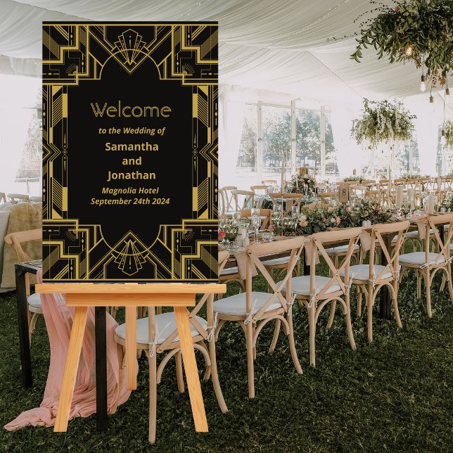 Art Deco Glamorous Gold on Black Welcome Sign (Creator Uploaded)