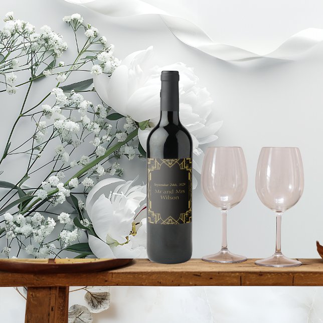 Art Deco Glamorous Gold on Black  Wine Label (Creator Uploaded)