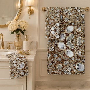 Art Deco Glamorous Vintage Fashion Beige Gold Bath Towel Set