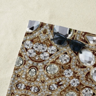 Art Deco Glamorous Vintage Fashion Beige Gold Beach Towel