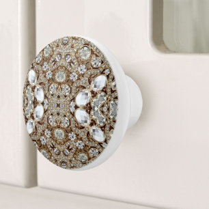 Art Deco Glamorous Vintage Fashion Beige Gold Ceramic Knob