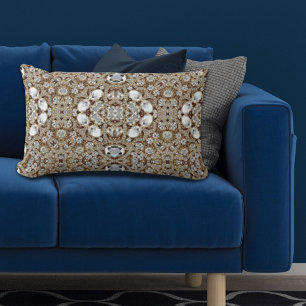 Art Deco Glamorous Vintage Fashion Beige Gold Lumbar Pillow