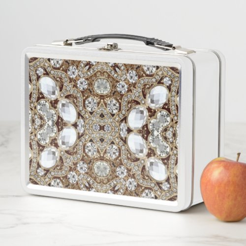  Art Deco Glamorous Vintage Fashion Beige Gold  Metal Lunch Box
