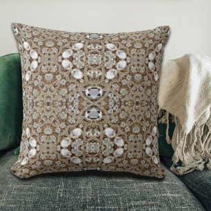 Art Deco Glamorous Vintage Fashion Beige Gold Throw Pillow