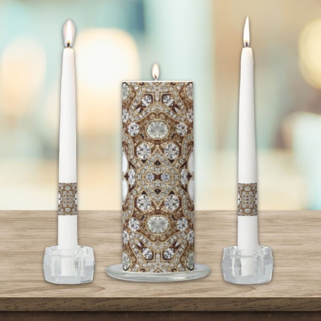  Art Deco Glamorous Vintage Fashion Beige Gold Unity Candle Set (Art Deco Glamorous Vintage Fashion Beige Gold Unity Candle Set)