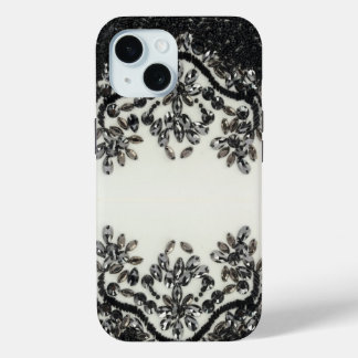 Art Deco Glamorous Vintage Fashion Black White Fl iPhone 15 Case