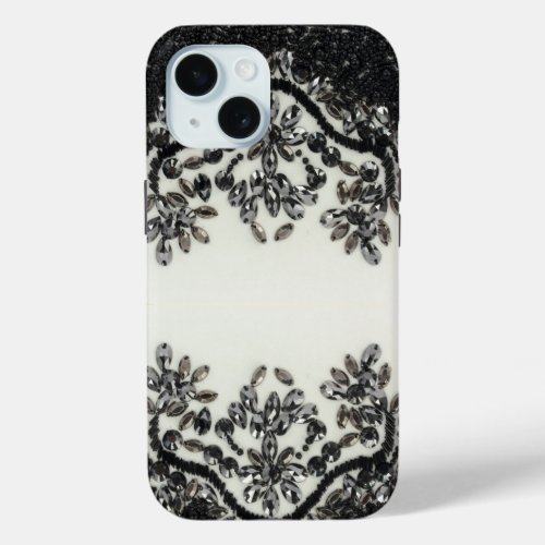  Art Deco Glamorous Vintage Fashion Black White Fl iPhone 15 Case