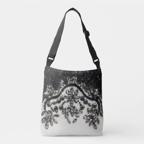  Art Deco Glamorous Vintage Fashion Black White Fl Crossbody Bag