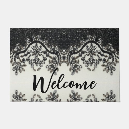  Art Deco Glamorous Vintage Fashion Black White Fl Doormat