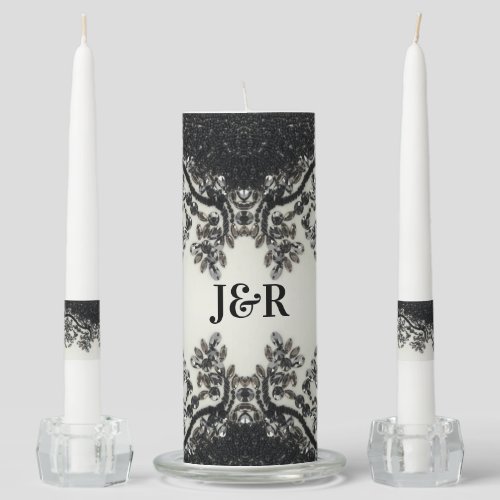  Art Deco Glamorous Vintage Fashion Black White Fl Unity Candle Set