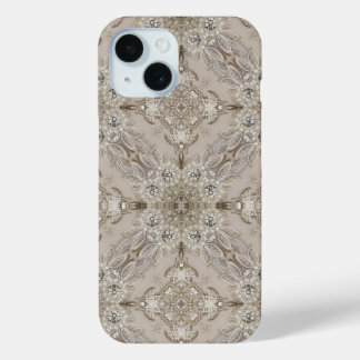 Art Deco Glamorous Vintage Fashion Gray Beige iPhone 15 Case